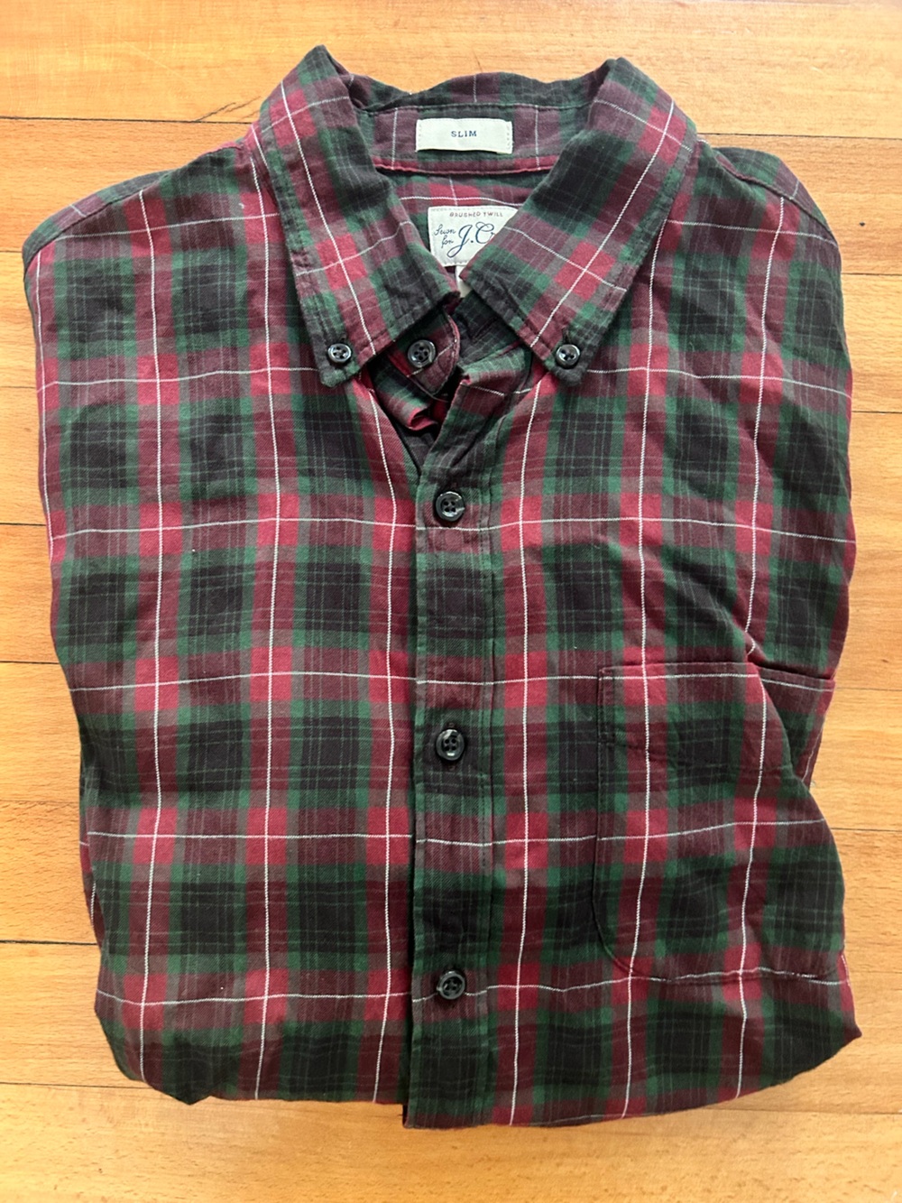 J. Crew Men’s Slim Fit Red and Green Plaid Button-Down Shirt